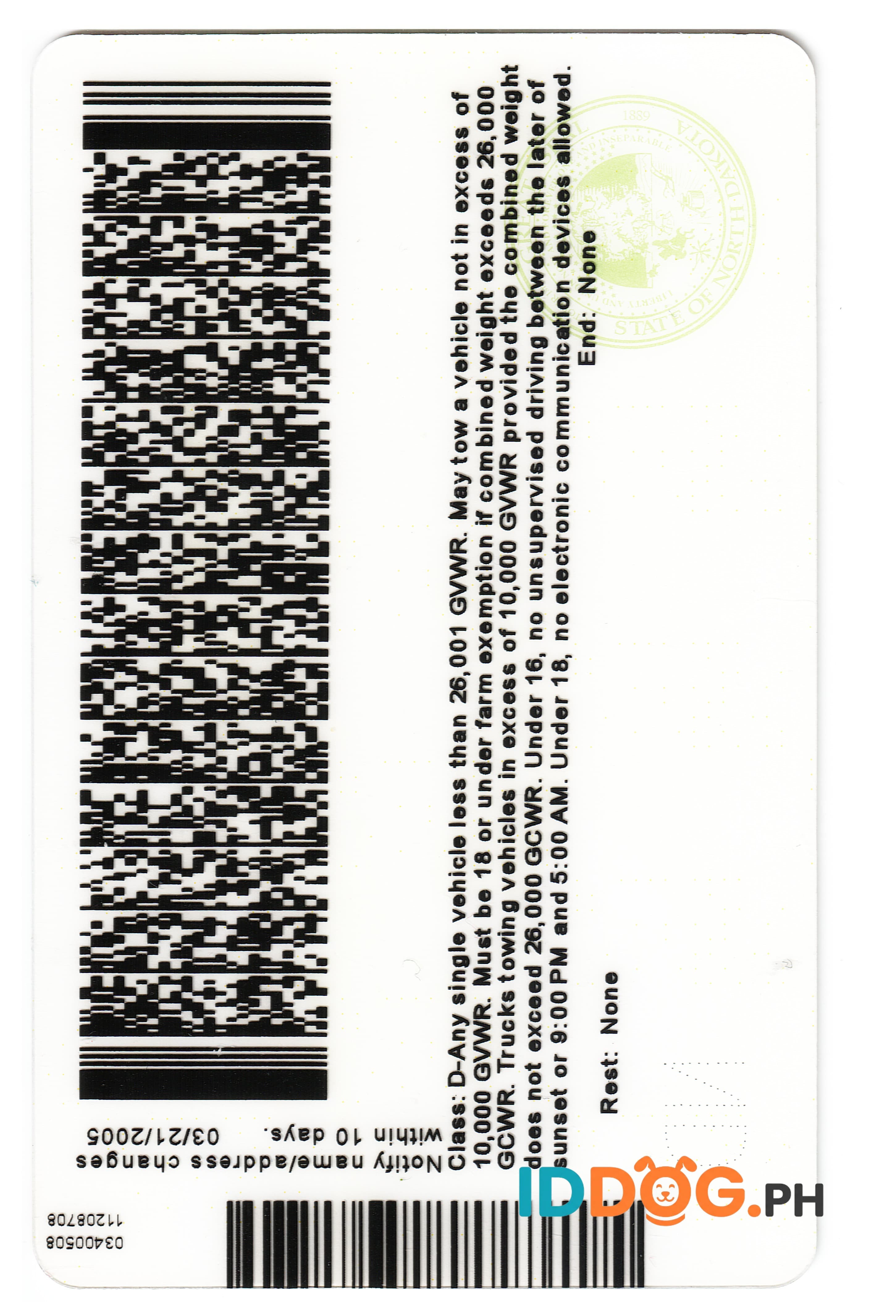 North Dakota(U21) Fake ID
